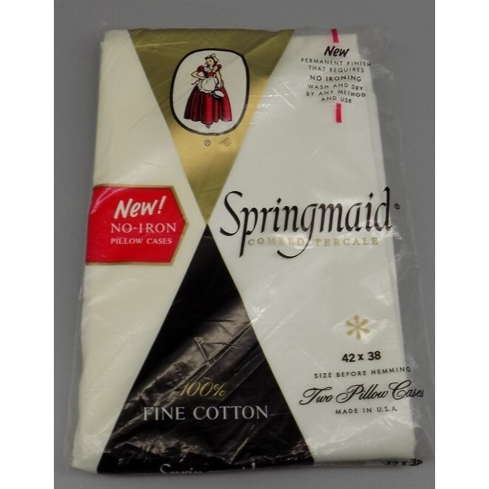 Springmaid 2 Std Pillowcases No Iron Percale Orig Package White New Vtg